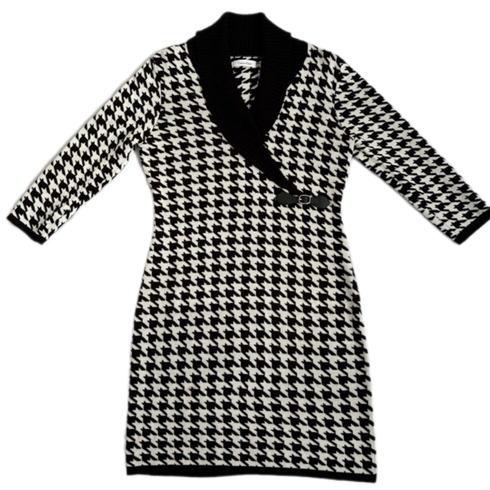 Calvin Klein Women’s Medium Houndstooth Acrylic Long Sleeve Sweater Dress